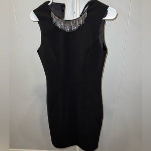 H&M sleeveless black cocktail/work dress w/neck embellishments size 4 slim fit